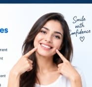Happy smiling female patient showing bright healthy teeth